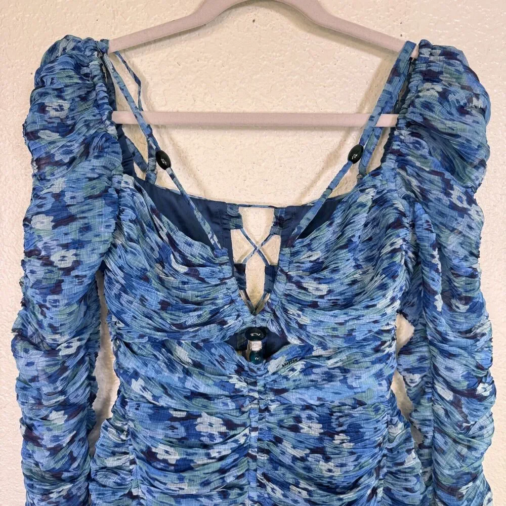 Sabina Musayev Dress Women Small Chiffon Ruched Bodycon Mini Allison Free People - Picture 2 of 14